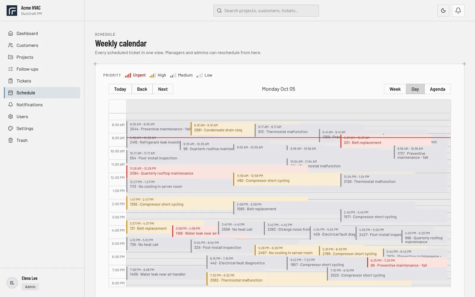 Day view scheduling calendar
